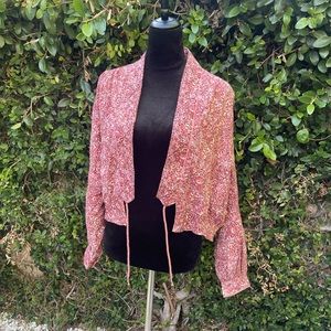 Free people Rosalina mocha tie up floral jacket